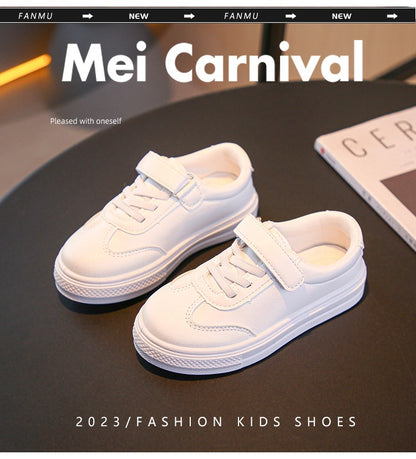 Children Casual Shoes White Pu Leather Plain Design School Kids Sneakers Unisex All-match 26-36 Four Seasons Boys Girls Shoes