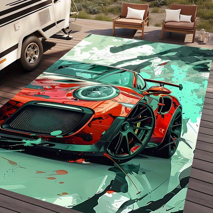 Vibrant Red Sports Car Racing Design Area Rug - For RV, Living Room, Bedroom, Picnic & Home Decor, Floor Mat