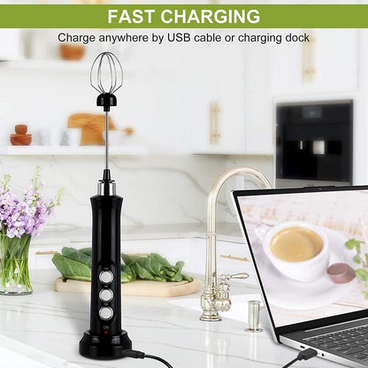 Espumador de Leite Elétrico Sem Fio Recarregável - 3 Velocidades, Batedor de Espuma Portátil para Latte, Cappuccino, Chocolate Quente - Recarregável por USB