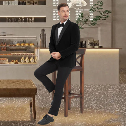?Velvet Elegance?Men's Single-Breasted Blazer | Long Sleeve Formal Jacket for Weddings, Business & Events