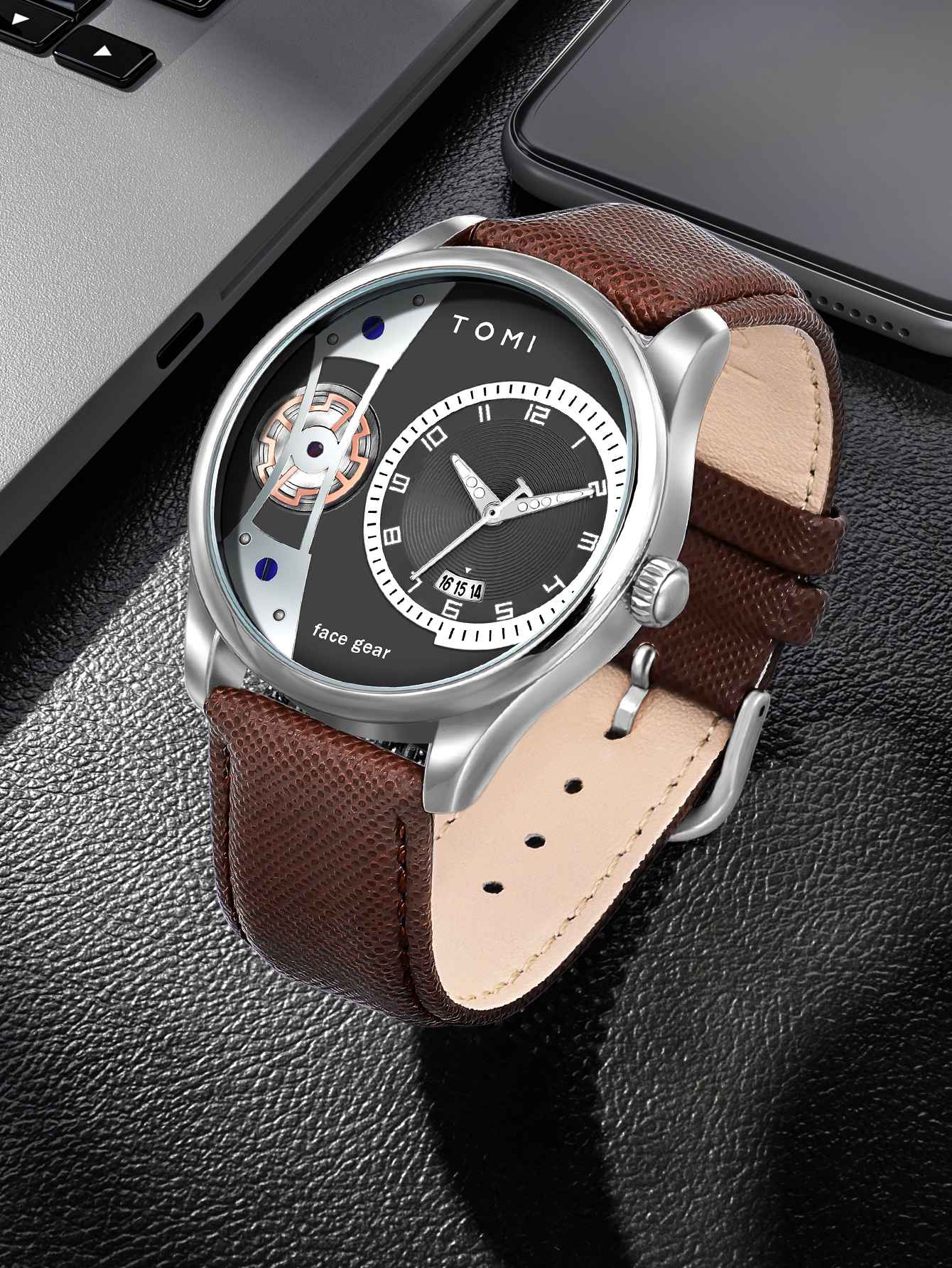 TOMI Set Gift Box for Men's Minimalist Business Quartz Watch Luxury Versatile Double Strap Detachable Watch Festival Gift