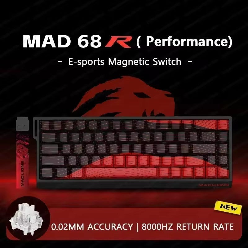 Teclado Gamer Switch Magnético MADLIONS MAD 60/68HE Com Fio Drive Web Custom 8K 61/68 Retorno RT Ajustável Hot Swap