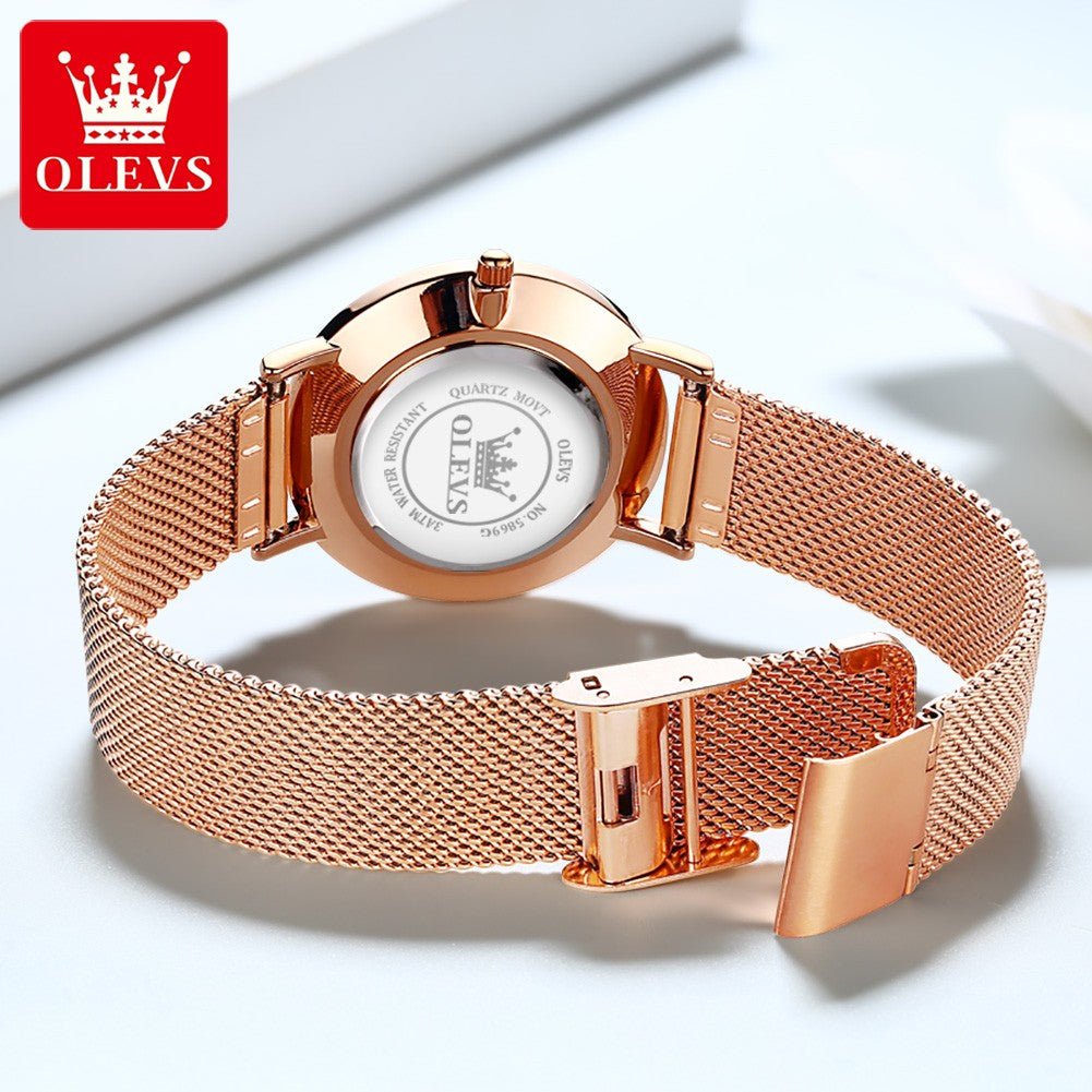 OLEVS 5869 Fashion Women's Watches Milanese Mesh Belt Waterproof Simplicity Versatile Quartz Watch for Lady Original Wristwatch