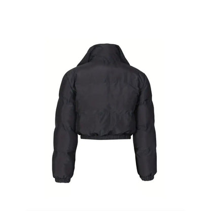 New Women Patchwork Puffer Parka Outwear Solid Color Winter Warm Zipper Crop Top