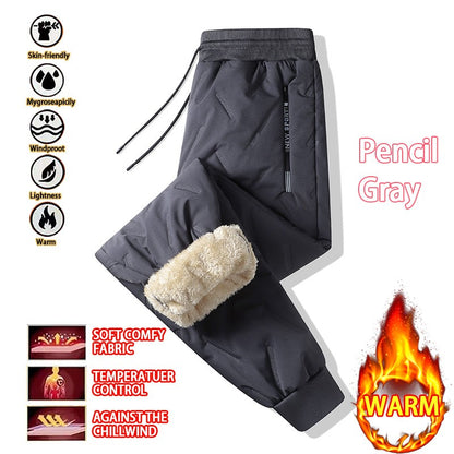 Winter Men Plush Thick Fleece Waterproof Sweatpant Windproof Casual Pants Warm Pants Lambswool Thermal Trousers Casual Outerwear