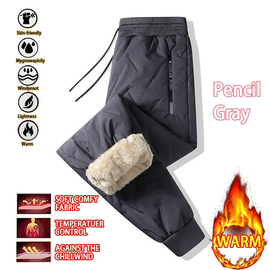 Winter Men Plush Thick Fleece Waterproof Sweatpant Windproof Casual Pants Warm Pants Lambswool Thermal Trousers Casual Outerwear