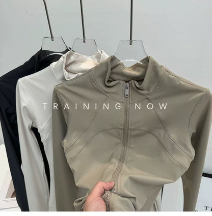 Yoga Suit Women's High-end Standing Collar Long Sleeved Sports Jacket Running Training Fitness Top Windproof Running Suit