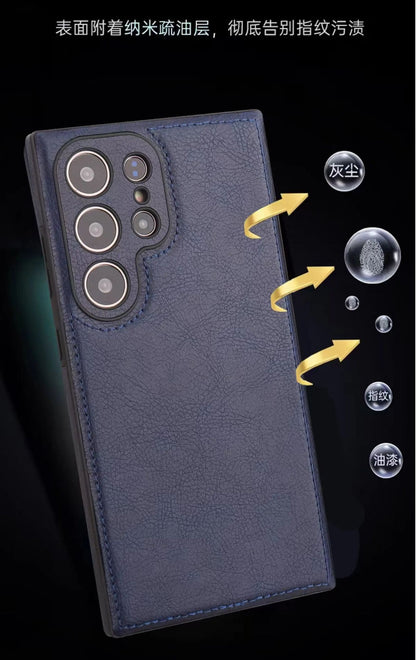 Capa de couro PU vintage de luxo para Samsung S25 Ultra S24 Plus S23 S22 S24Ultra, fina, à prova de choque, com para-choque macio