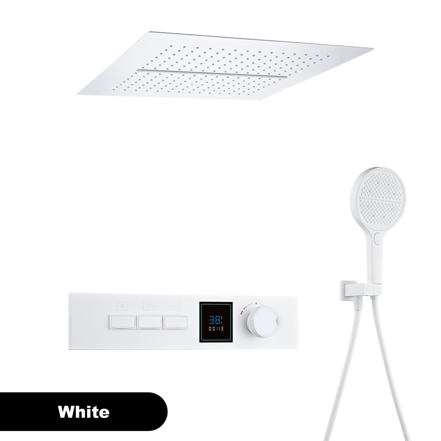 Sistema de chuveiro de latão Gunmetal luxuoso para banheiro com display de temperatura LED embutido no teto, 2 funções (chuva/cascata)