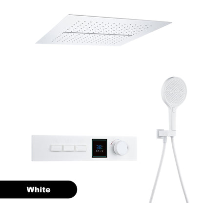Sistema de chuveiro de latão Gunmetal luxuoso para banheiro com display de temperatura LED embutido no teto, 2 funções (chuva/cascata)
