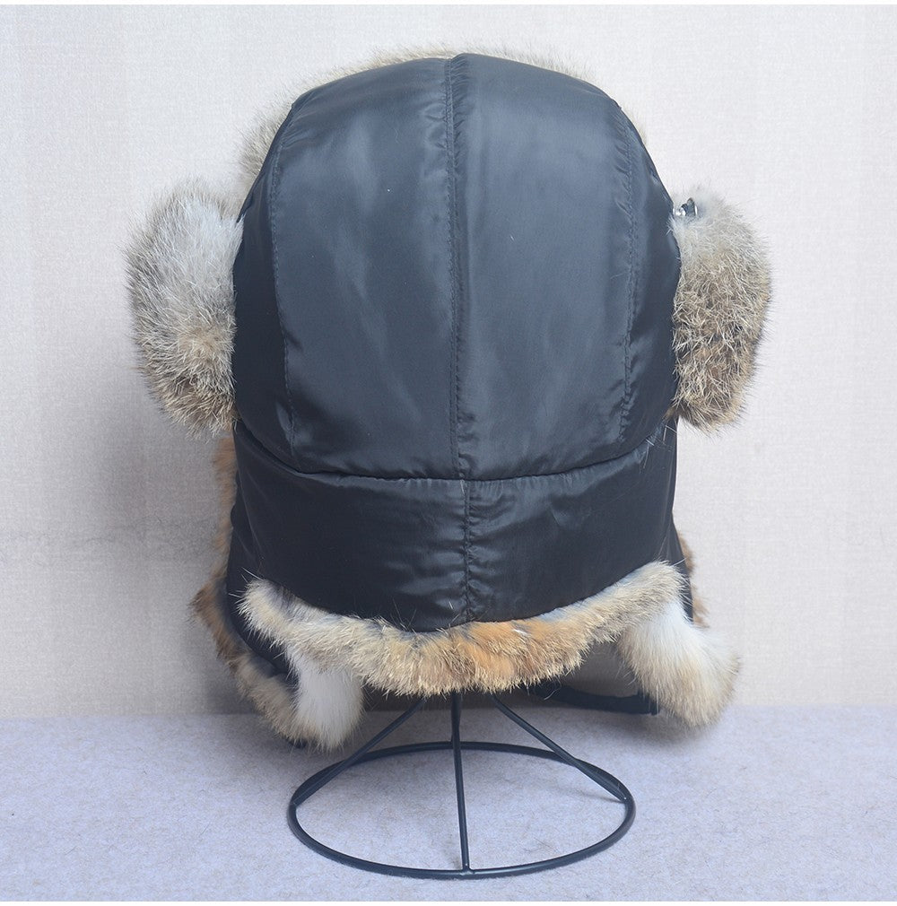 New Russia Winter Real fur Hat Men Outdoor Windproof Super Warm Real Rabbit Fur Bomber Hats Natural Soft Natural Rabbit Fur Caps