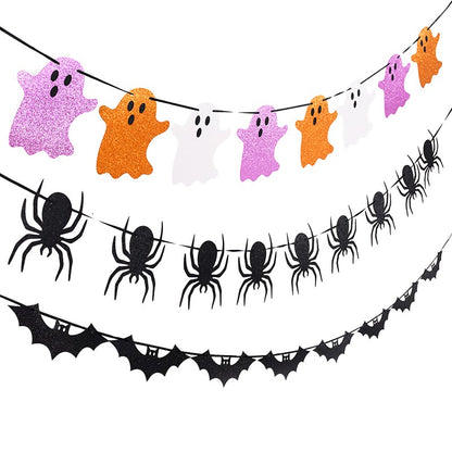 3M Halloween Paper Banner Horror Bat Spider Ghost Flag Garland Bunting For Halloween Home Party Hanging Props Decorations