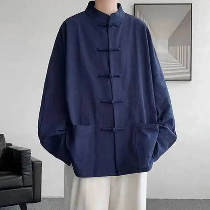 Chinese Traditional Clothes Improved Hanfu Cotton Qipao Top Autumn Spring Casual Outwear Male Big Size Shirt Kungfu Jackets