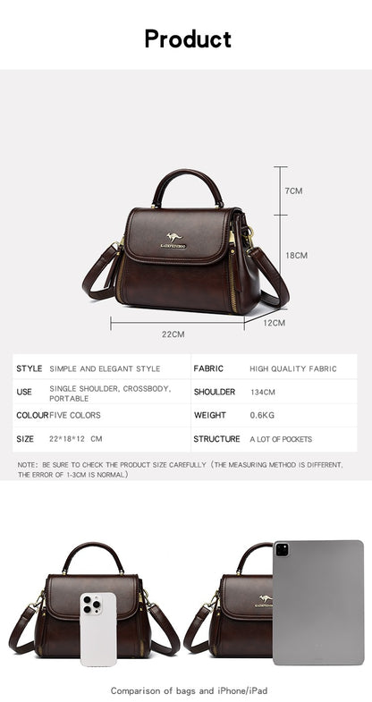 Women's Soft Leather Top-Handle Bags Luxury Design Shoulder Messenger Bags High Quality Handbags and Purses Commuting Sac a Main