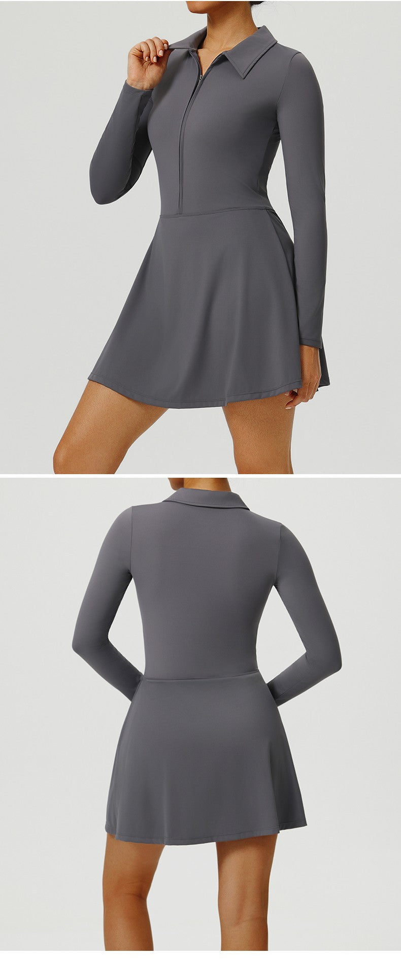 Yoga Long Sleeved Dress Women's Long Sleeved Zipper Skirt Breathable Gym Outdoor Running Yoga Tennis Skirt Quick-Dry Tracksuits.