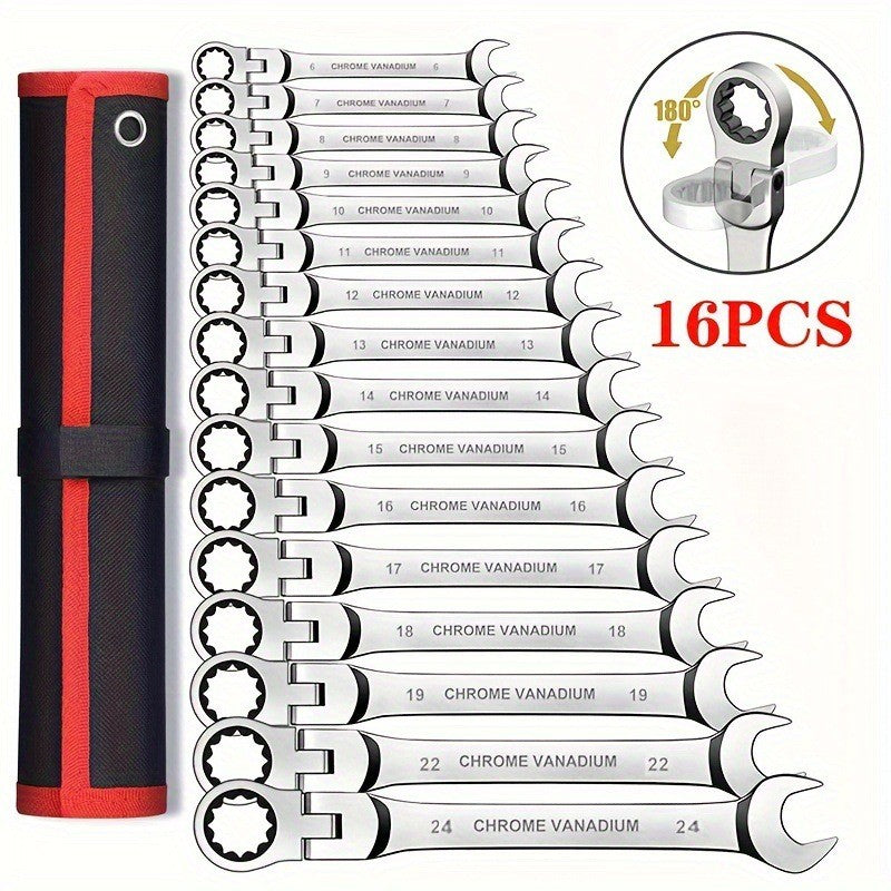 Conjunto de 16 peças de chaves combinadas de catraca, kits de chaves, ferramenta de catraca de dupla finalidade, conjunto de catraca combinada, ferramentas para manutenção de automóveis