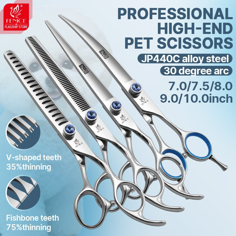 Tesoura Pet Fenice para Tosa Canina 7/7.5/8/9/10 Polegadas Reta, Tubarão, Curva, Desbaste para Esteticista Animal Tesoura