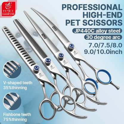 Tesoura Pet Fenice para Tosa Canina 7/7.5/8/9/10 Polegadas Reta, Tubarão, Curva, Desbaste para Esteticista Animal Tesoura