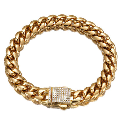 Joias Hip Hop 6mm-14mm Qualquer Comprimento 316L Aço Inoxidável Fivela de Cristal Fashion Pulseira Elos Miami Feminina Masculina