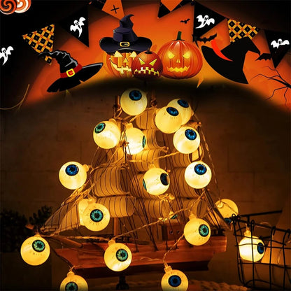 Glow Horror Eyeball Halloween String Lights Battery Powered Waterproof Atmosphere Lamp For Home Holiday Party Spooky Wall Decor