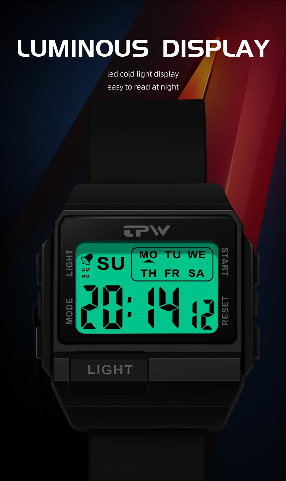 TPW 36mm Midsize Digital Watch For Women Teenage  Meter Water Resistant