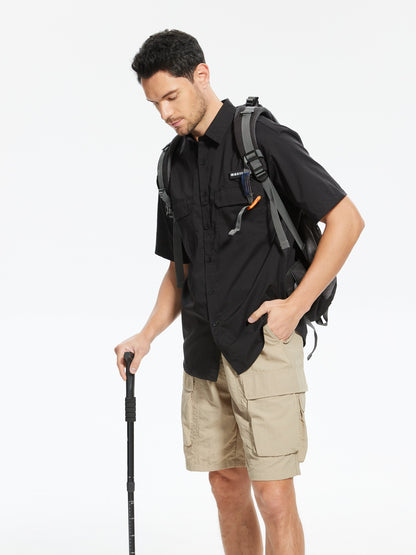 Men's UPF 50+ Short Sleeve Sun Protection Fishing Shirts, Rashguard Casual Button Down Fishing Hiking Shirt with Breathable Mesh