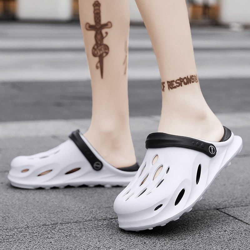 Summer Men's Fashion Beach Sandals Clogs Thick Sole Slipper Waterproof Anti-Slip Sandals Flip Flops Non-slip Soft EVA Hole Shoes