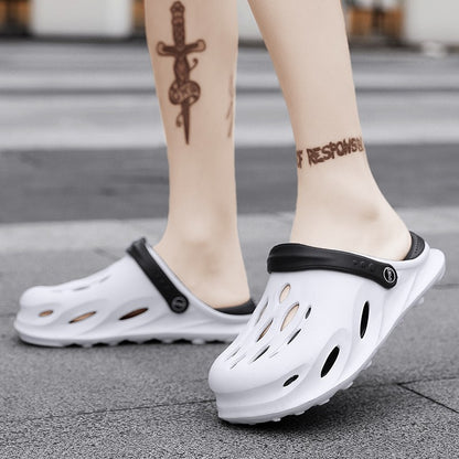 Summer Men's Fashion Beach Sandals Clogs Thick Sole Slipper Waterproof Anti-Slip Sandals Flip Flops Non-slip Soft EVA Hole Shoes