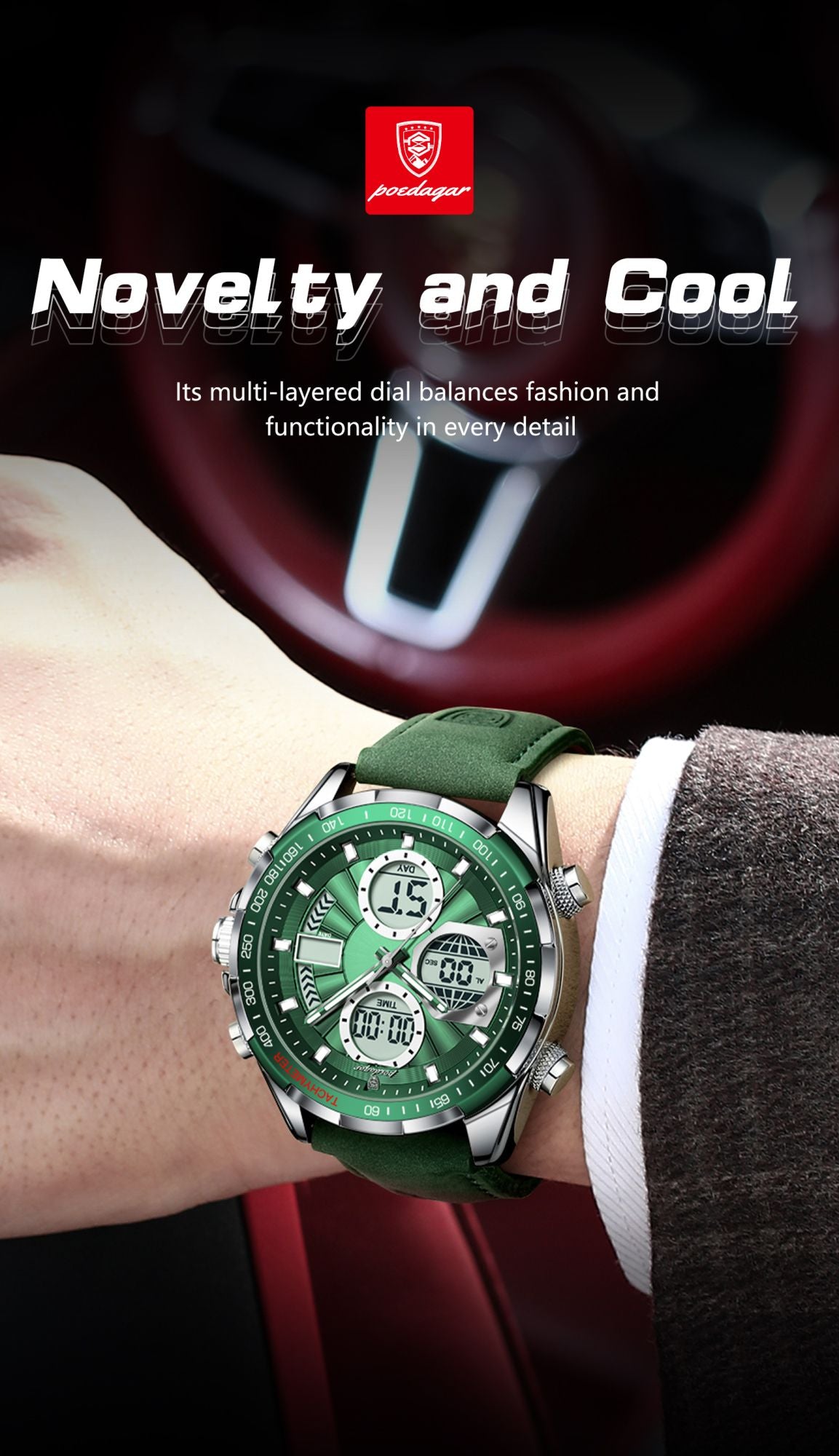 POEDAGAR LED Luxury Men Watch Luminous Week Date Dual Time Display Digital Man Clock Alarm Electronic Men's Quartz Watches Reloj