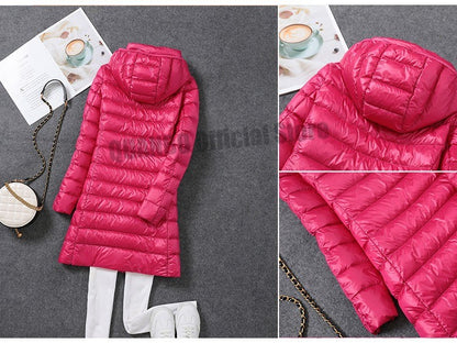Women Ultra Lightweight Packable Long Puffer Jacket 2023 New Autumn Winter Warm Hat Detachable Hooded Female Coat Parka 5XL 7XL