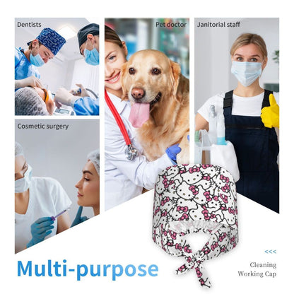 Custom Hello Kitty Medical Staff Scrubs Hat Women Men Cartoon Chara For Chef Hat Scrub Caps