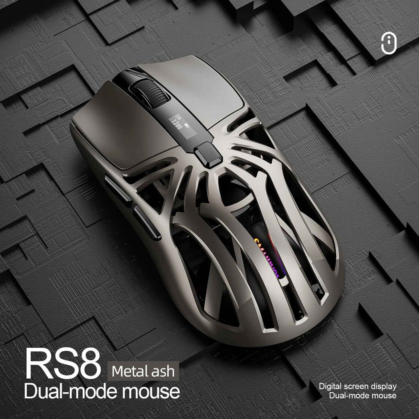 Mouse Gamer Sem Fio Ergonômico SmailWolf RS8, Tri-Modo com Design Oco Ultraleve, 1000Hz e Bateria de Longa Duração