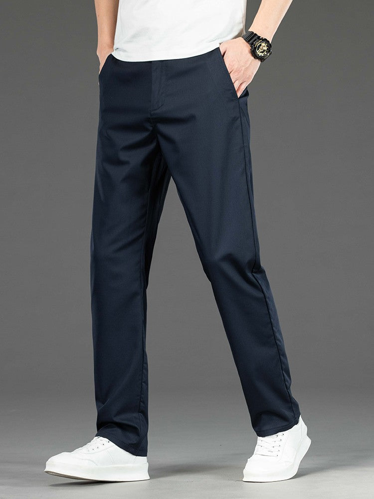 Spring Summer New Men's Casual Pants Thin Mulberry Silk Soft Business Casual Trousers Slim Straight Elastic Suit Pants Male