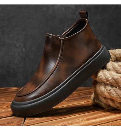 2025 Autumn New Leather Short Boots, Mid-calf Zipper Casual Outdoor Shoes, Anti-slip and Wear-resistant Men's Work Boots