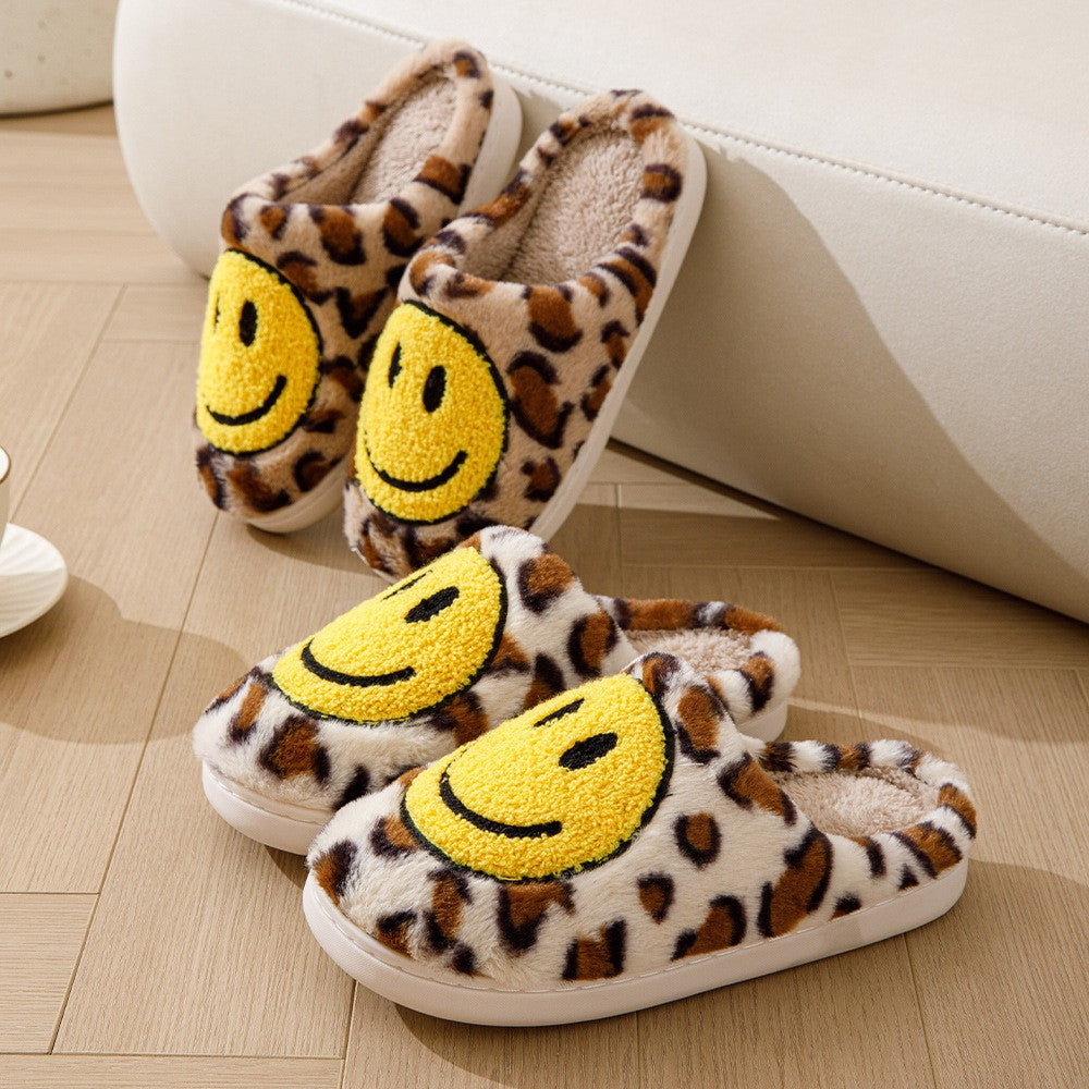 Leopard Fluffy Slippers for Home Smile Designer Platform Shoes Women 2025 Indoor Plush Sliders Warm Flats Chic Winter Footwear