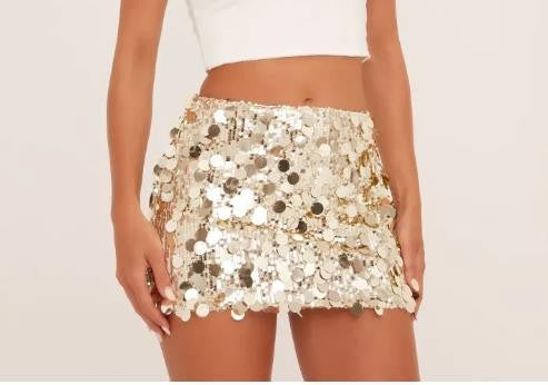 Women's Sparkly Sequin Mini Skirt Mid Rise Slim Fit Bodycon Short Skirt for Party, Work