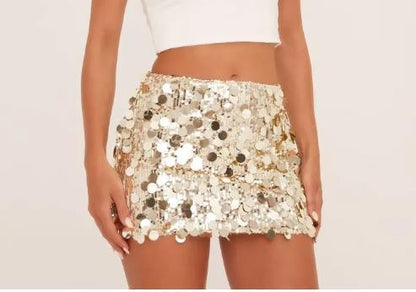 Women's Sparkly Sequin Mini Skirt Mid Rise Slim Fit Bodycon Short Skirt for Party, Work