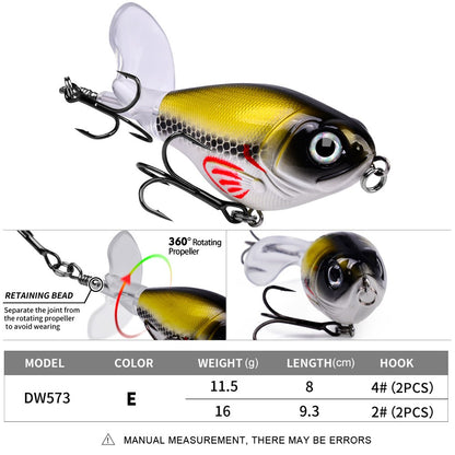 PROBEROS1PC Whopper Popper Isca de Pesca Topwater - Isca Artificial Rígida com Cauda Rotativa Macia para Equipamento de Pesca de Baixo