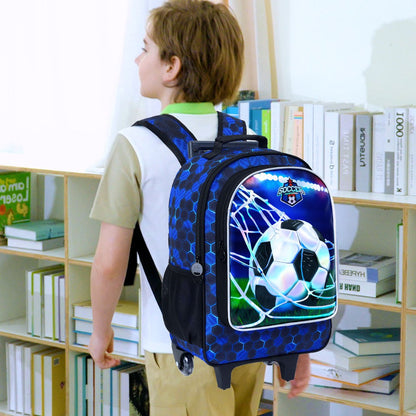 Mochila de Rodinhas para Meninos, Mochila Escolar com Rodas - Mochila Escolar Primária com Rodas - Kit Mochila de Futebol 3 Peças