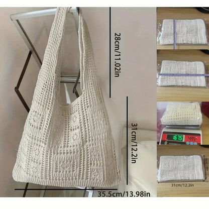Knitted Shoulder Bag for Women's Leisure Commuting Hollowed Out Large Capacity Woven Handbag