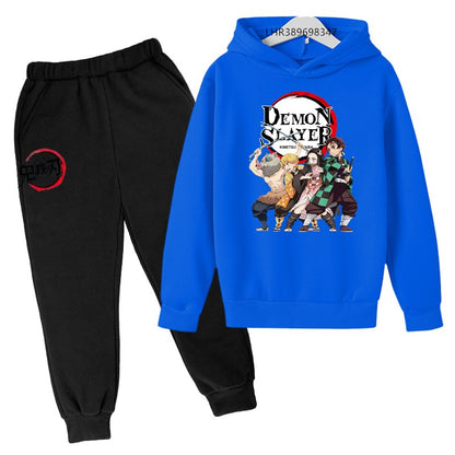 Anime Demon slaying ninja Suitable for children's hooded sweatshirt outerwear pants set autumn winter clothing for boys girls