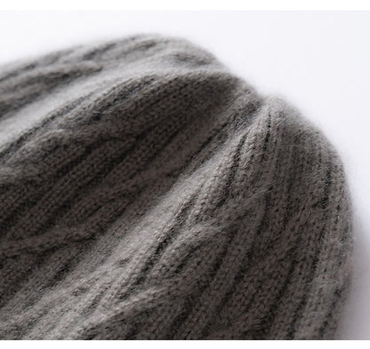 Autumn Winter 100% Cashmere Hat Double Layer Thickened Reversible Cold-Proof Unisex Knitted Wool Hat Versatile Ear Protection