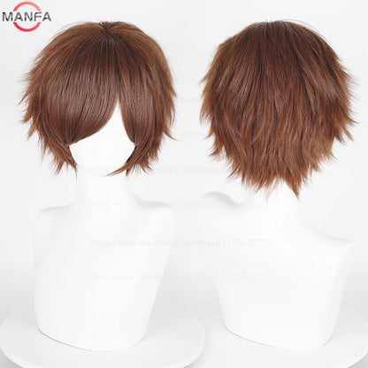 Anime 30cm Curta Reta Peruca Cosplay Preto Branco Verde Marrom Roxo Azul Cinza Vermelho Dourado Homens Mulheres Cabelo Sintético Resistente ao Calor