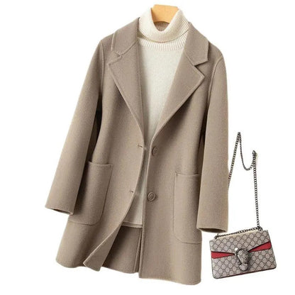 High-Quality Double-Sided Tweed Wool Coat Female 2025Autumn Winter New Woolen Jacket Women's Long Outerwear Fashion Overwear Top