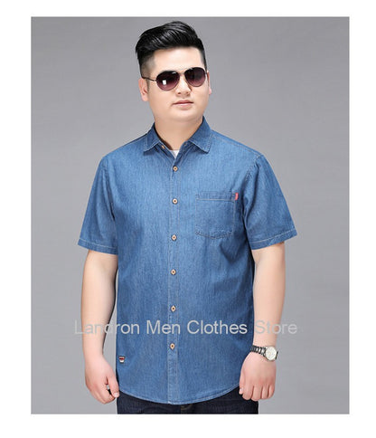 Denim Shirts Men Cotton Short Sleeve Summer Casual Jeans PLus Size 5XL 6XL 7XL Big Thin Boys Loose Blouse 8XL Man Male Camisa