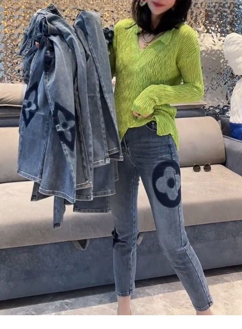 Trendy High Waist Slim Fit Denim Pants Women's Summer New Sle Elastic Straight Leg Jeans Cotton Stretch Denim Light Color