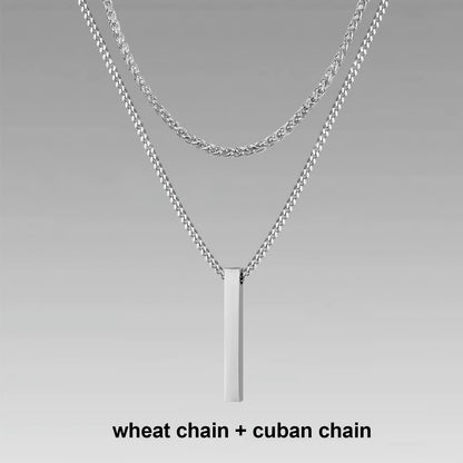 Vnox 3D Vertical Bar Necklaces for Men, Layering Stainless Steel Geometric Pendant, Layered Wheat Rope Cuban Chain, Boy Collar