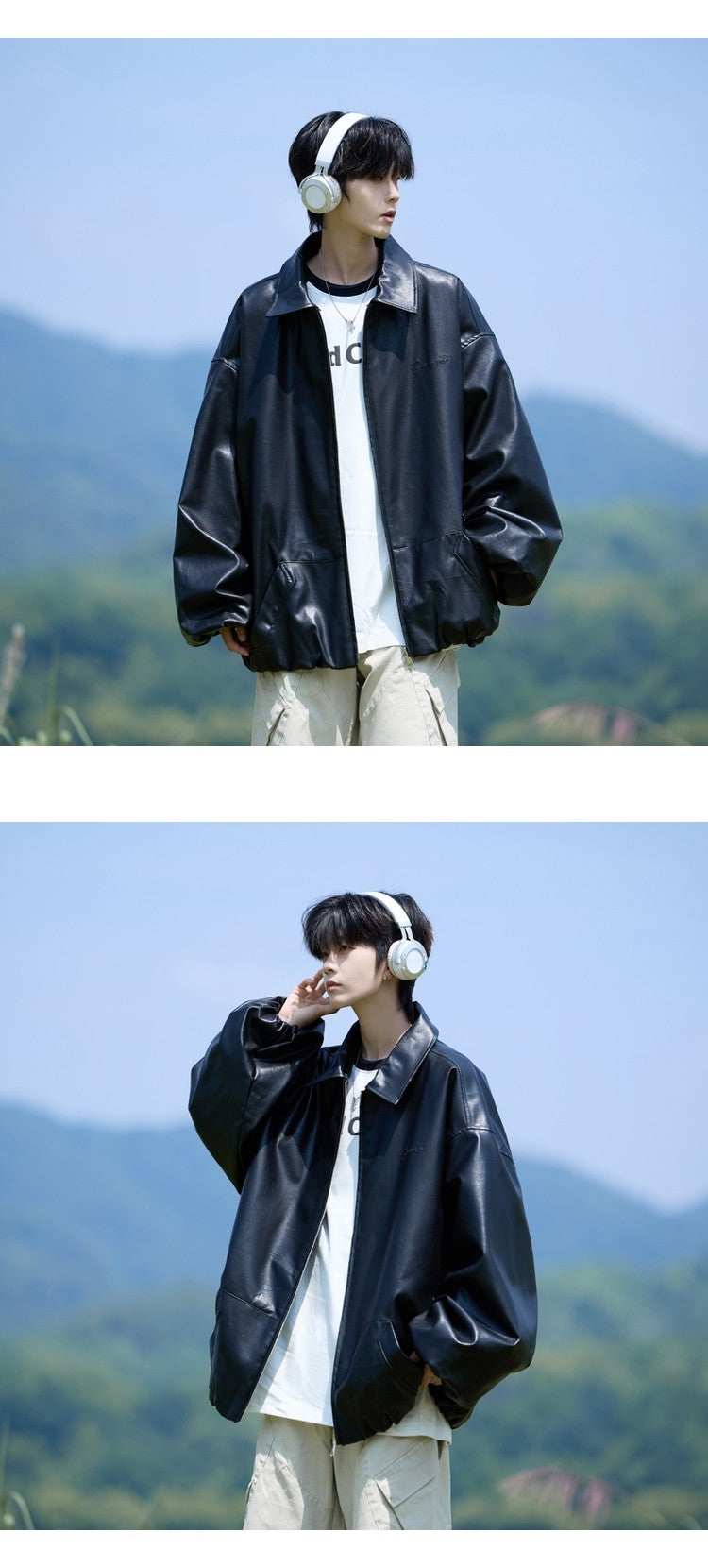 Trend Men's Faux Leather Jacket Autumn Winter Fashionable Solid Color Standing collar PU Leather Biker Jacket Handsome Men Coat