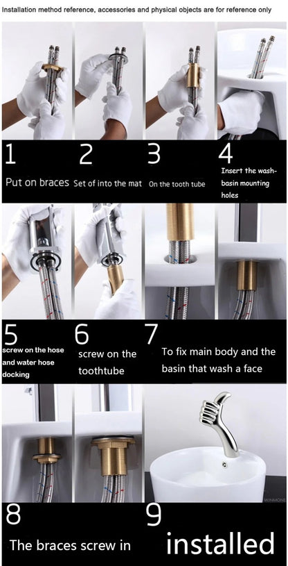 Modern Design Bathroom Sink Faucet Thumbs Bathroom Faucet Brass Mixer Basin Faucet Single Hole Deck Mounted Washbasin Water Taps