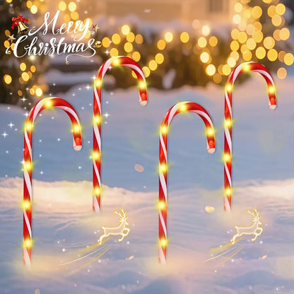 1 set of 5-in-1 outdoor solar powered Christmas cane lights, suitable for decorating Christmas, gardens, and Christmas trees